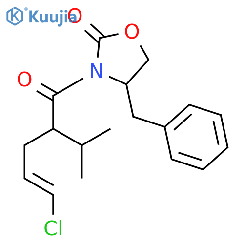 (4S)-4-benzyl-3-[(E,2S)-5-chloro-2-isopropyl-pent-4-enoyl]oxazolidin-2-one structure
