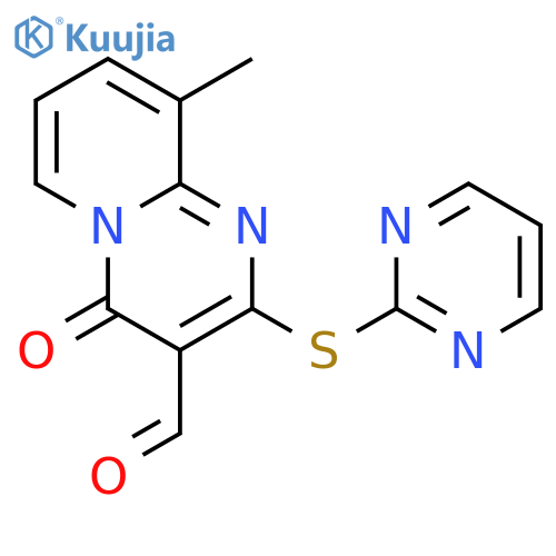 9-methyl-4-oxo-2-(pyrimidin-2-ylsulfanyl)-4H-pyrido1,2-apyrimidine-3-carbaldehyde structure