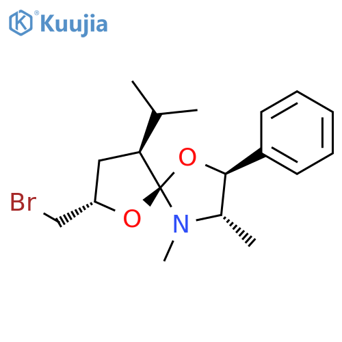 (2S,3S,5R,7S,9S)-7-(bromomethyl)-9-isopropyl-3,4-dimethyl-2-phenyl-1,6-dioxa-4-azaspiro[4.4]nonane structure