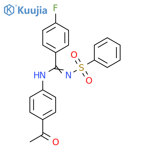 N-(4-acetylphenyl)-N'-(benzenesulfonyl)-4-fluorobenzene-1-carboximidamide structure