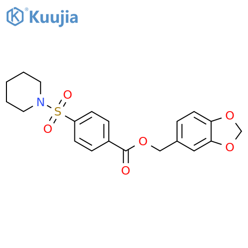 (2H-1,3-benzodioxol-5-yl)methyl 4-(piperidine-1-sulfonyl)benzoate structure