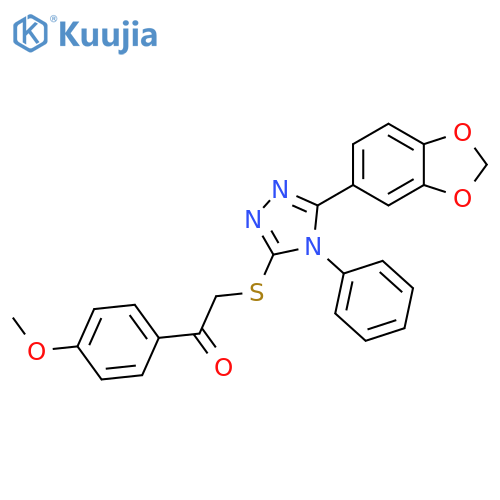 2-((5-(benzo[d][1,3]dioxol-5-yl)-4-phenyl-4H-1,2,4-triazol-3-yl)thio)-1-(4-methoxyphenyl)ethan-1-one structure