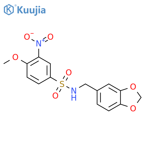 N-(2H-1,3-benzodioxol-5-yl)methyl-4-methoxy-3-nitrobenzene-1-sulfonamide structure