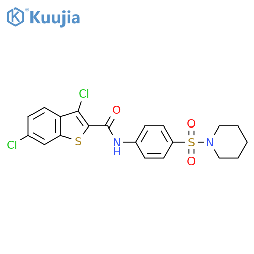 3,6-dichloro-N-4-(piperidine-1-sulfonyl)phenyl-1-benzothiophene-2-carboxamide structure
