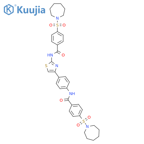 4-(azepane-1-sulfonyl)-N-(4-{2-4-(azepane-1-sulfonyl)benzamido-1,3-thiazol-4-yl}phenyl)benzamide structure