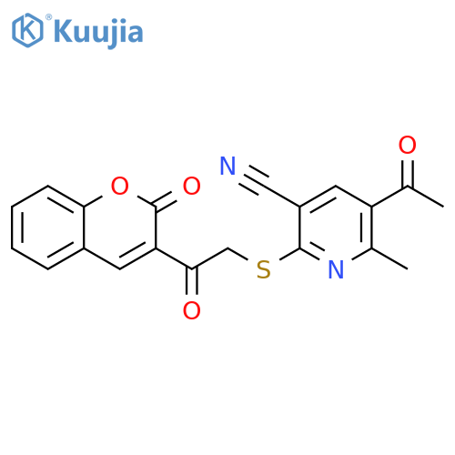 5-acetyl-6-methyl-2-{2-oxo-2-(2-oxo-2H-chromen-3-yl)ethylsulfanyl}pyridine-3-carbonitrile structure