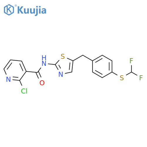 2-chloro-N-[5-({4-[(difluoromethyl)sulfanyl]phenyl}methyl)-1,3-thiazol-2-yl]pyridine-3-carboxamide structure