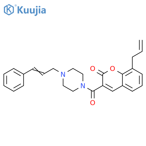 3-{4-(2E)-3-phenylprop-2-en-1-ylpiperazine-1-carbonyl}-8-(prop-2-en-1-yl)-2H-chromen-2-one structure