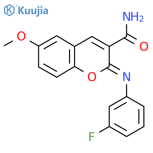 (2Z)-2-(3-fluorophenyl)imino-6-methoxy-2H-chromene-3-carboxamide structure