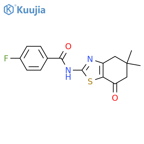 <br>N-(5,5-dimethyl-7-oxo-4,5,6,7-tetrahydro-1,3-benzothiazol-2-yl)-4-fluoroben zamide structure