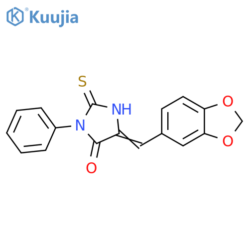 (4E)-4-(2H-1,3-benzodioxol-5-yl)methylidene-1-phenyl-2-sulfanyl-4,5-dihydro-1H-imidazol-5-one structure