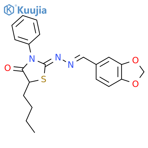 (2Z)-2-[(E)-2-[(2H-1,3-benzodioxol-5-yl)methylidene]hydrazin-1-ylidene]-5-butyl-3-phenyl-1,3-thiazolidin-4-one structure