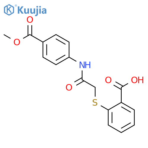 2-[(2-{[4-(methoxycarbonyl)phenyl]amino}-2-oxoethyl)sulfanyl]benzoic acid structure