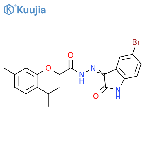 N'-(3E)-5-bromo-2-oxo-2,3-dihydro-1H-indol-3-ylidene-2-5-methyl-2-(propan-2-yl)phenoxyacetohydrazide structure