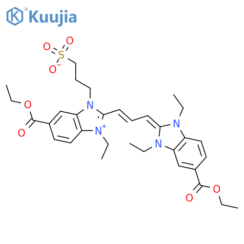 1H-Benzimidazolium,5-(ethoxycarbonyl)-2-[3-[5-(ethoxycarbonyl)-1,3-diethyl-1,3-dihydro-2H-benzimidazol-2-ylidene]-1-propen-1-yl]-1-ethyl-3-(3-sulfopropyl)-,inner salt structure