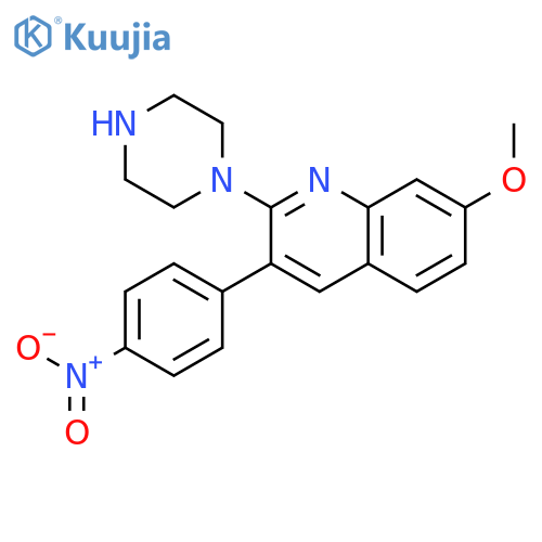 QUINOLINE, 7-METHOXY-3-(4-NITROPHENYL)-2-(1-PIPERAZINYL)- structure