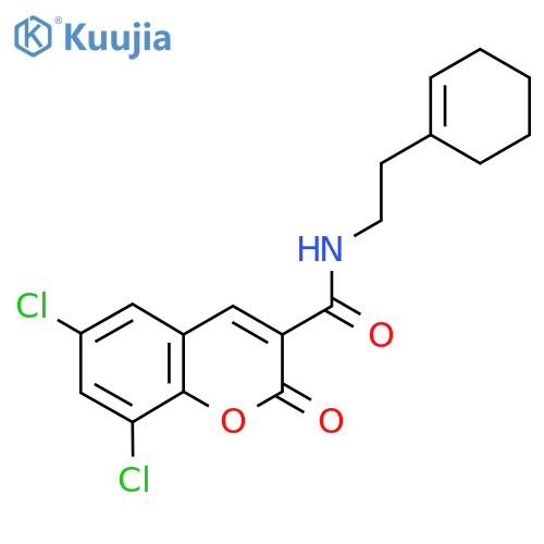6,8-dichloro-N-2-(cyclohex-1-en-1-yl)ethyl-2-oxo-2H-chromene-3-carboxamide structure
