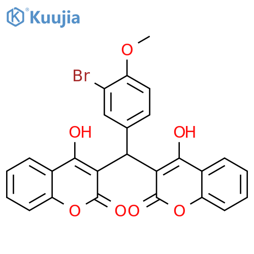 2H-1-Benzopyran-2-one,3,3'-[(3-bromo-4-methoxyphenyl)methylene]bis[4-hydroxy- structure