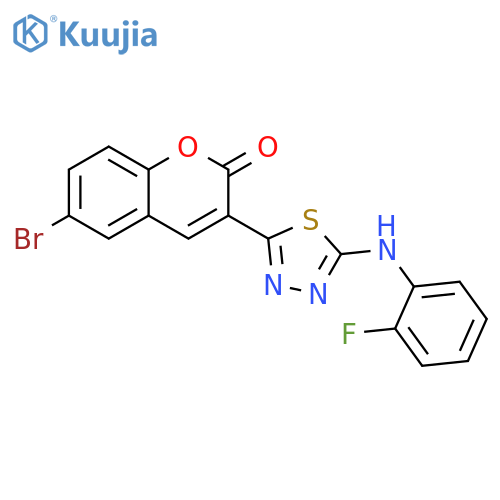 6-bromo-3-{5-(2-fluorophenyl)amino-1,3,4-thiadiazol-2-yl}-2H-chromen-2-one structure
