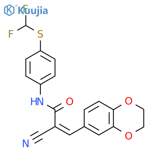 (Z)-2-Cyano-N-[4-(difluoromethylsulfanyl)phenyl]-3-(2,3-dihydro-1,4-benzodioxin-6-yl)prop-2-enamide structure