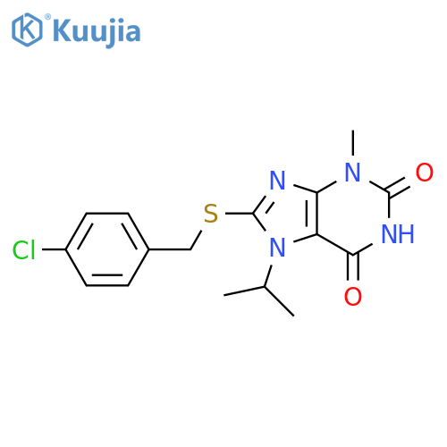 8-{(4-chlorophenyl)methylsulfanyl}-3-methyl-7-(propan-2-yl)-2,3,6,7-tetrahydro-1H-purine-2,6-dione structure