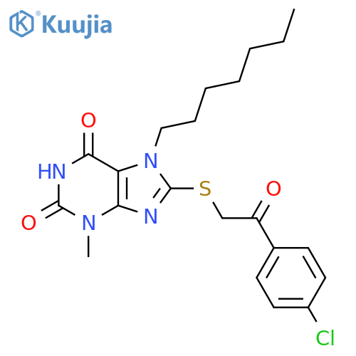 8-((2-(4-Chlorophenyl)-2-oxoethyl)thio)-7-heptyl-3-methyl-1H-purine-2,6(3H,7H)-dione structure