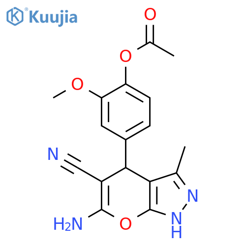 4-{6-amino-5-cyano-3-methyl-1H,4H-pyrano2,3-cpyrazol-4-yl}-2-methoxyphenyl acetate structure