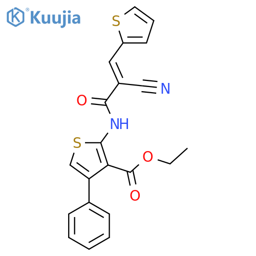 ethyl 2-(2E)-2-cyano-3-(thiophen-2-yl)prop-2-enamido-4-phenylthiophene-3-carboxylate structure