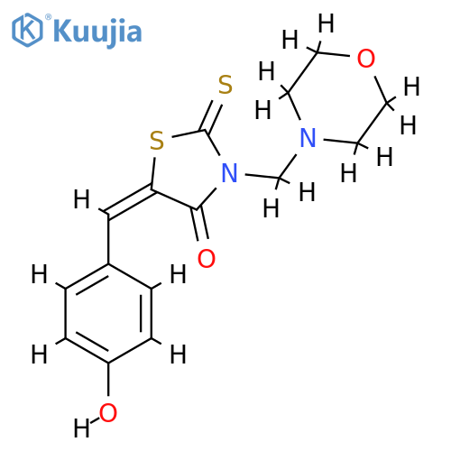 (5E)-5-(4-hydroxyphenyl)methylidene-3-(morpholin-4-yl)methyl-2-sulfanylidene-1,3-thiazolidin-4-one structure