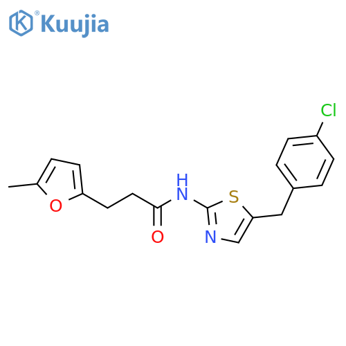 N-{5-(4-chlorophenyl)methyl-1,3-thiazol-2-yl}-3-(5-methylfuran-2-yl)propanamide structure