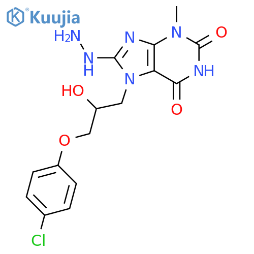 7-3-(4-chlorophenoxy)-2-hydroxypropyl-8-hydrazinyl-3-methyl-2,3,6,7-tetrahydro-1H-purine-2,6-dione structure