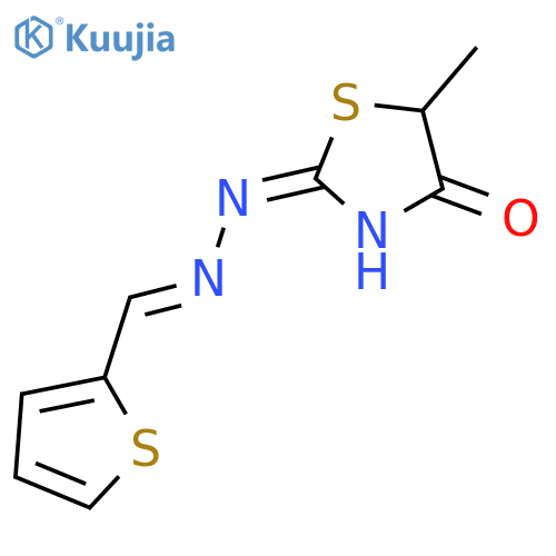 (2E)-5-methyl-2-(E)-2-(thiophen-2-yl)methylidenehydrazin-1-ylidene-1,3-thiazolidin-4-one structure