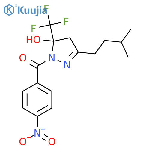 3-(3-methylbutyl)-1-(4-nitrobenzoyl)-5-(trifluoromethyl)-4,5-dihydro-1H-pyrazol-5-ol structure
