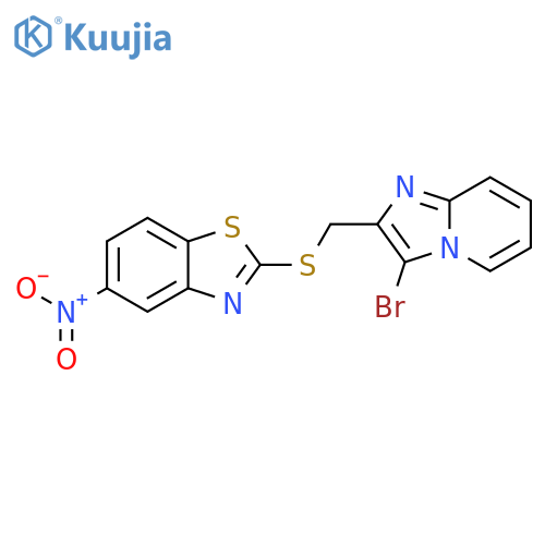 2-({3-bromoimidazo1,2-apyridin-2-yl}methyl)sulfanyl-5-nitro-1,3-benzothiazole structure