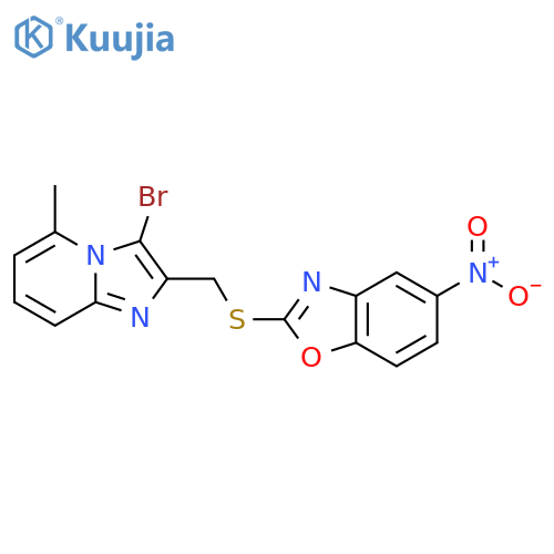 2-({3-bromo-5-methylimidazo1,2-apyridin-2-yl}methyl)sulfanyl-5-nitro-1,3-benzoxazole structure