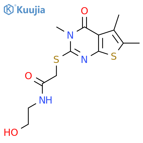 N-(2-hydroxyethyl)-2-({3,5,6-trimethyl-4-oxo-3H,4H-thieno2,3-dpyrimidin-2-yl}sulfanyl)acetamide structure