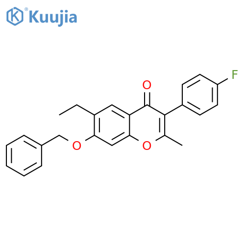 7-(benzyloxy)-6-ethyl-3-(4-fluorophenyl)-2-methyl-4H-chromen-4-one structure