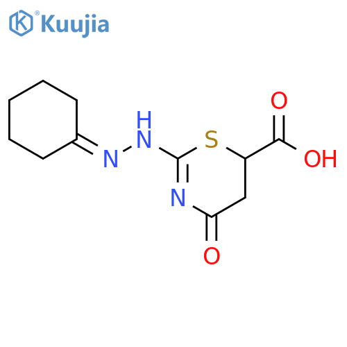 2-(2-cyclohexylidenehydrazin-1-yl)-4-oxo-5,6-dihydro-4H-1,3-thiazine-6-carboxylic acid structure