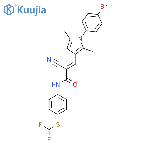 (E)-3-[1-(4-bromophenyl)-2,5-dimethylpyrrol-3-yl]-2-cyano-N-[4-(difluoromethylsulfanyl)phenyl]prop-2-enamide structure