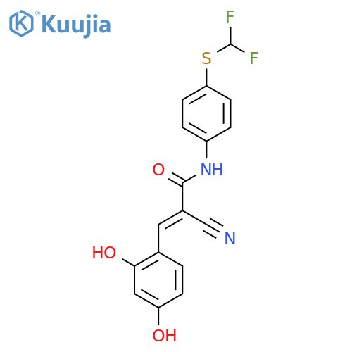 2-cyano-N-{4-[(difluoromethyl)sulfanyl]phenyl}-3-(2,4-dihydroxyphenyl)prop-2-enamide structure