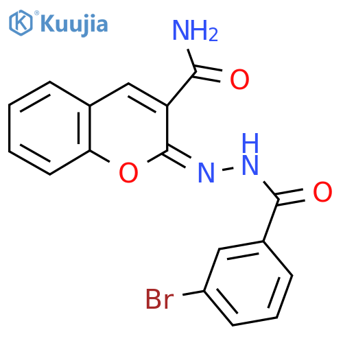 (2E)-2-{(3-bromophenyl)formamidoimino}-2H-chromene-3-carboxamide structure