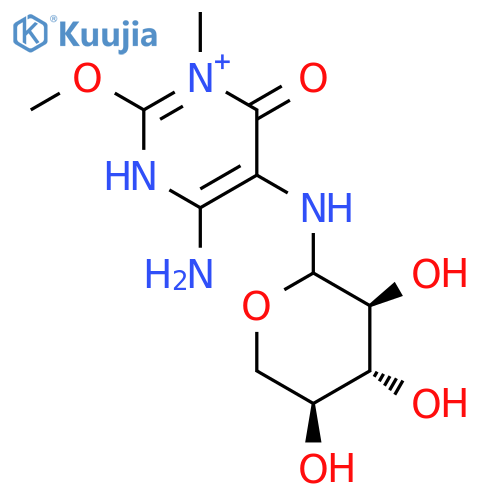 N-(4-amino-2-methoxy-1-methyl-6-oxo-3,6-dihydropyrimidin-1-ium-5-yl)-L-xylopyranosylamine structure