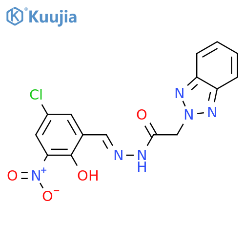 <br>2-(2H-1,2,3-benzotriazol-2-yl)-N'-[(1E)-(5-chloro-2-hydroxy-3-nitrophenyl)m ethylene]acetohydrazide structure