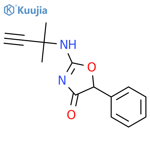 2-[(2-methylbut-3-yn-2-yl)amino]-5-phenyl-1,3-oxazol-4(5H)-one structure