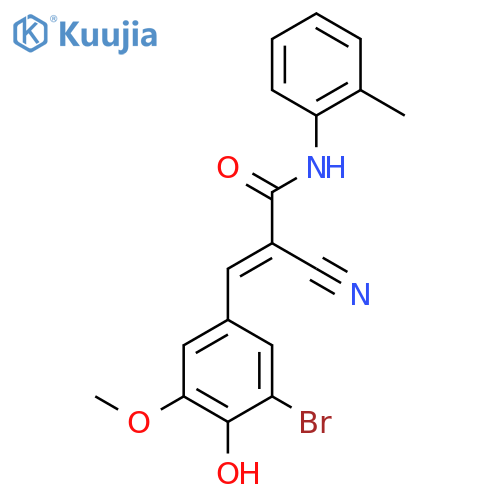 3-(3-bromo-4-hydroxy-5-methoxyphenyl)-2-cyano-N-(2-methylphenyl)prop-2-enamide structure