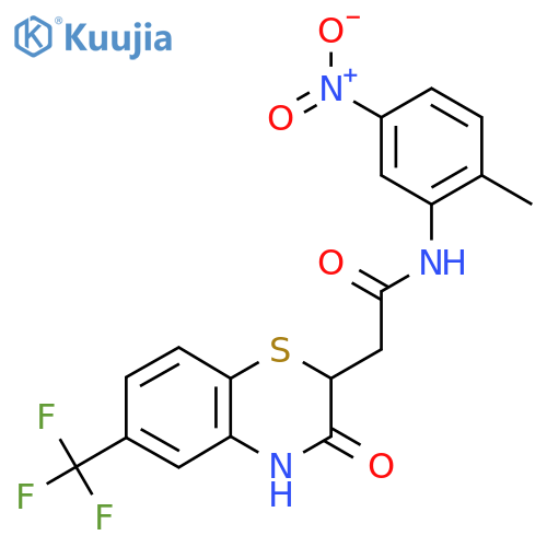 N-(2-methyl-5-nitrophenyl)-2-3-oxo-6-(trifluoromethyl)-3,4-dihydro-2H-1,4-benzothiazin-2-ylacetamide structure
