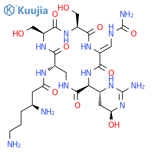 Glycine,3-amino-N-[(3S)-3,6-diamino-1-oxohexyl]-L-alanyl-L-seryl-L-seryl-(2Z)-3-[(aminocarbonyl)amino]-2,3-didehydroalanyl-2-[(4R,6S)-2-amino-1,4,5,6-tetrahydro-6-hydroxy-4-pyrimidinyl]-,(5&reg;13)-lactam, (2S)- structure
