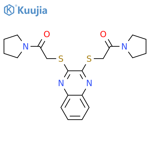 2-(3-{2-oxo-2-(pyrrolidin-1-yl)ethylsulfanyl}quinoxalin-2-yl)sulfanyl-1-(pyrrolidin-1-yl)ethan-1-one structure