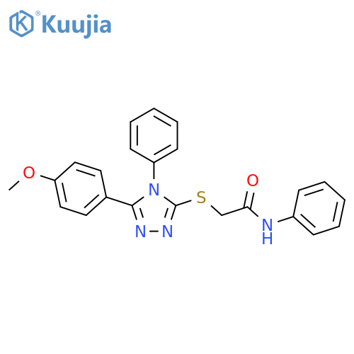<br>2-((5-(4-methoxyphenyl)-4-phenyl-4H-1,2,4-triazol-3-yl)thio)-N-phenylacetam ide structure