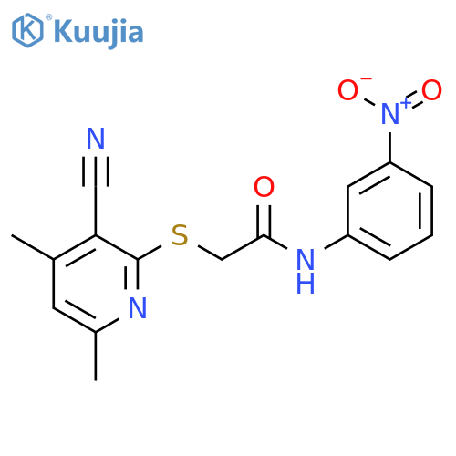2-(3-Cyano-4,6-dimethyl-pyridin-2-ylsulfanyl)-N-(3-nitro-phenyl)-acetamide structure
